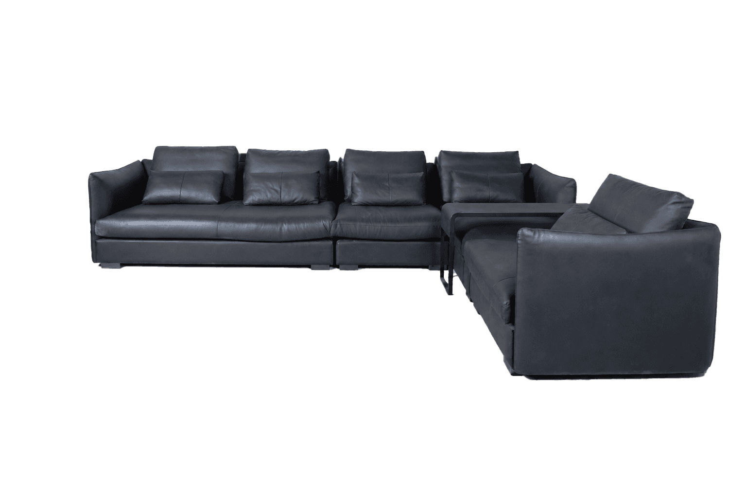 Black Leather L-Shape Sectional — view 3.
