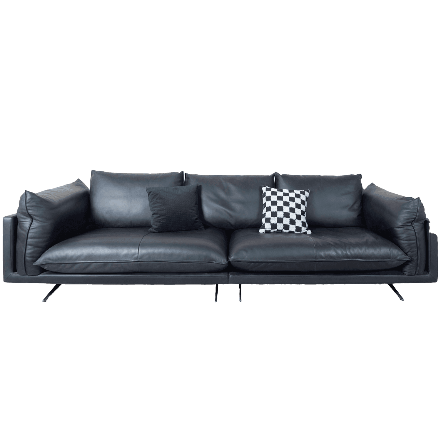 Black Leather 3-Seater Sofa — view 2.