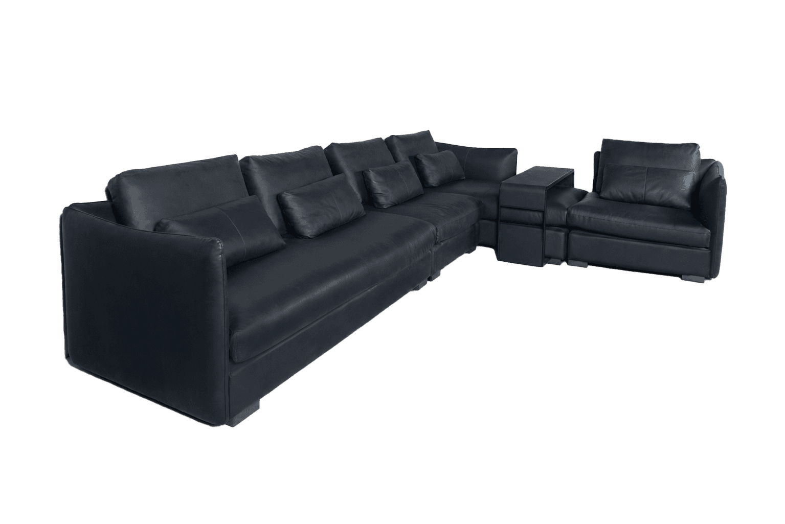 Black Leather L-Shape Sectional — view 2.