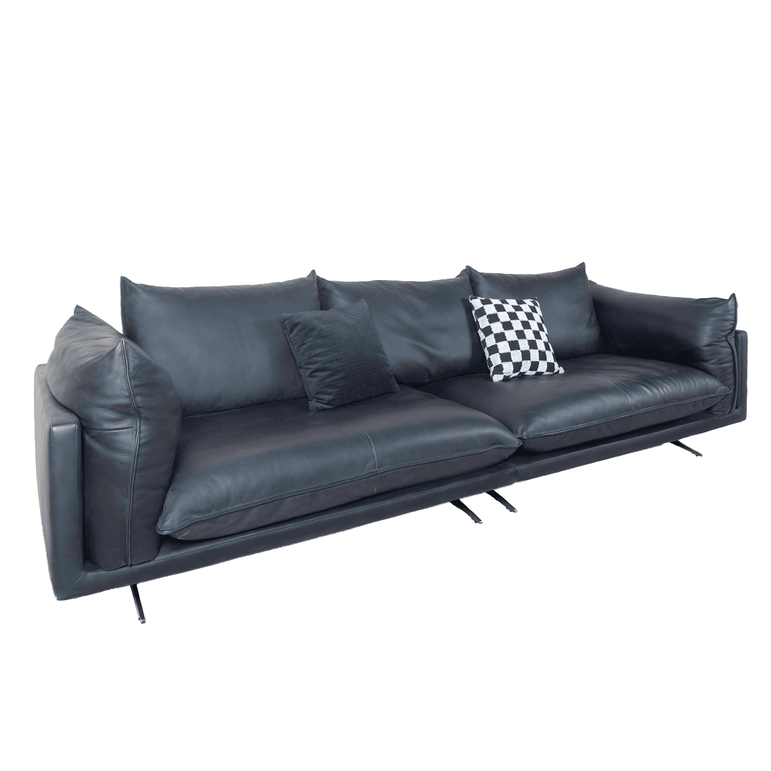 Black Leather 3-Seater Sofa — view 1.