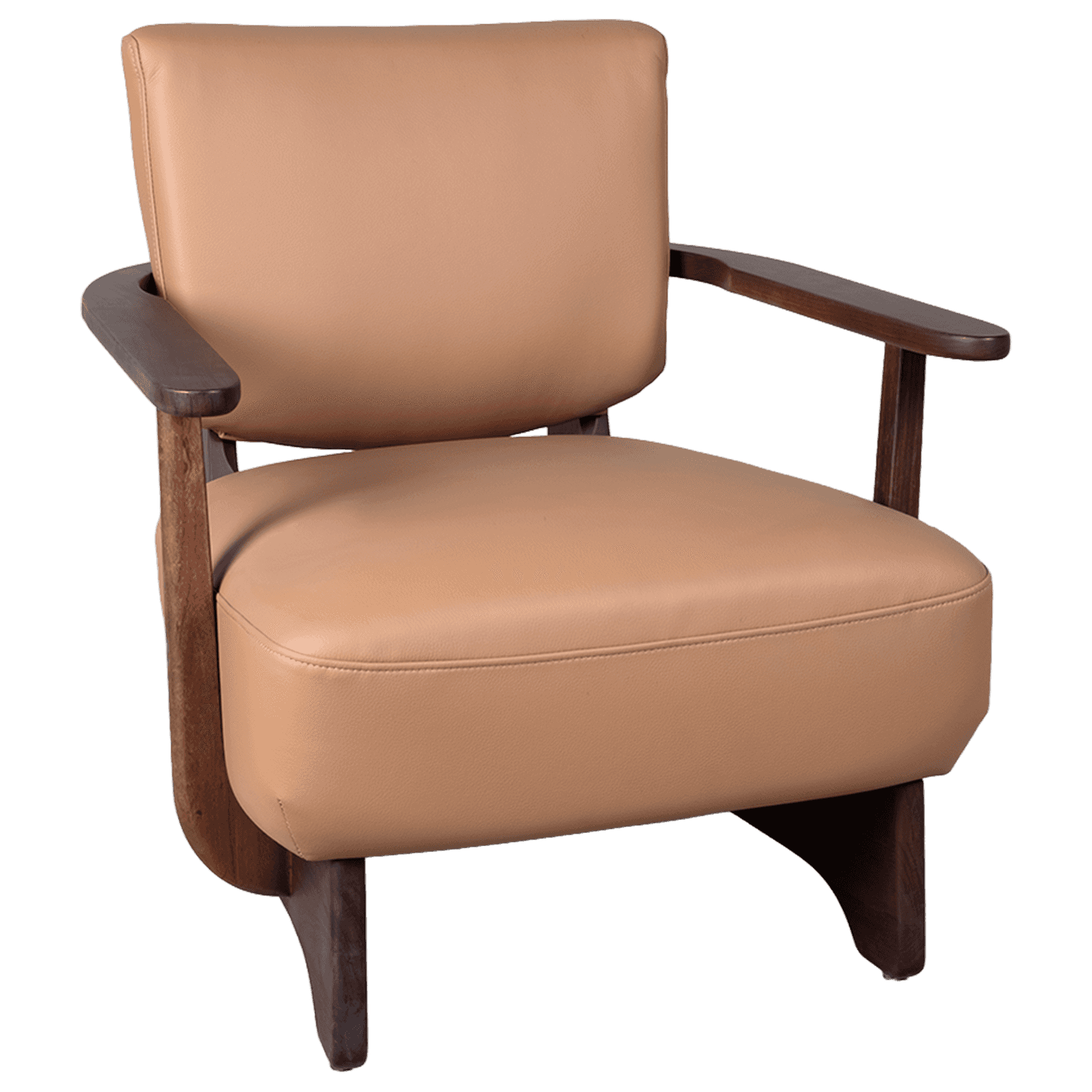 Wood-Frame Leather Lounge Chair — view 2.