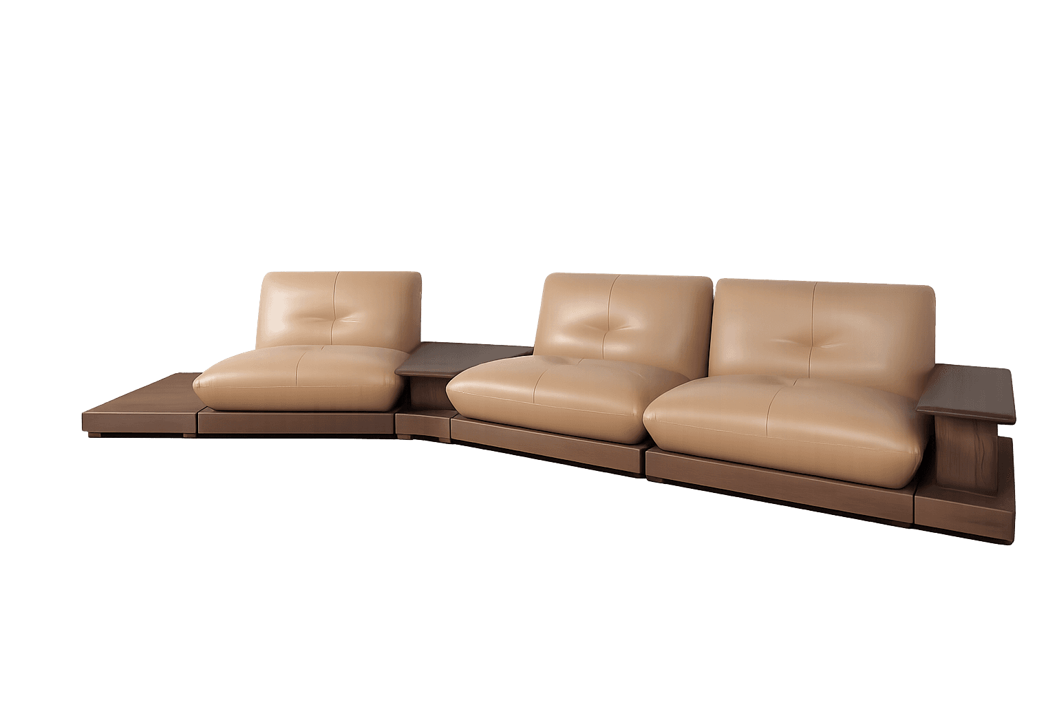 Wood-Armrest Sofa with Side & Coffee Tables — view 1.