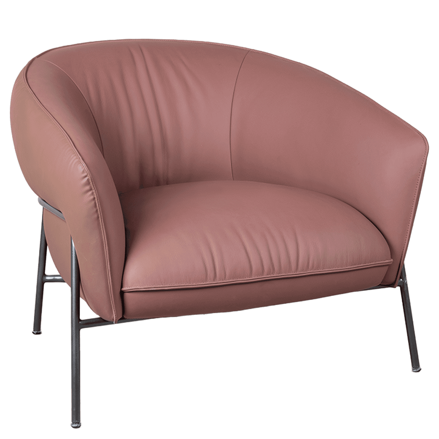 Cognac Leather Barrel Chair — view 2.