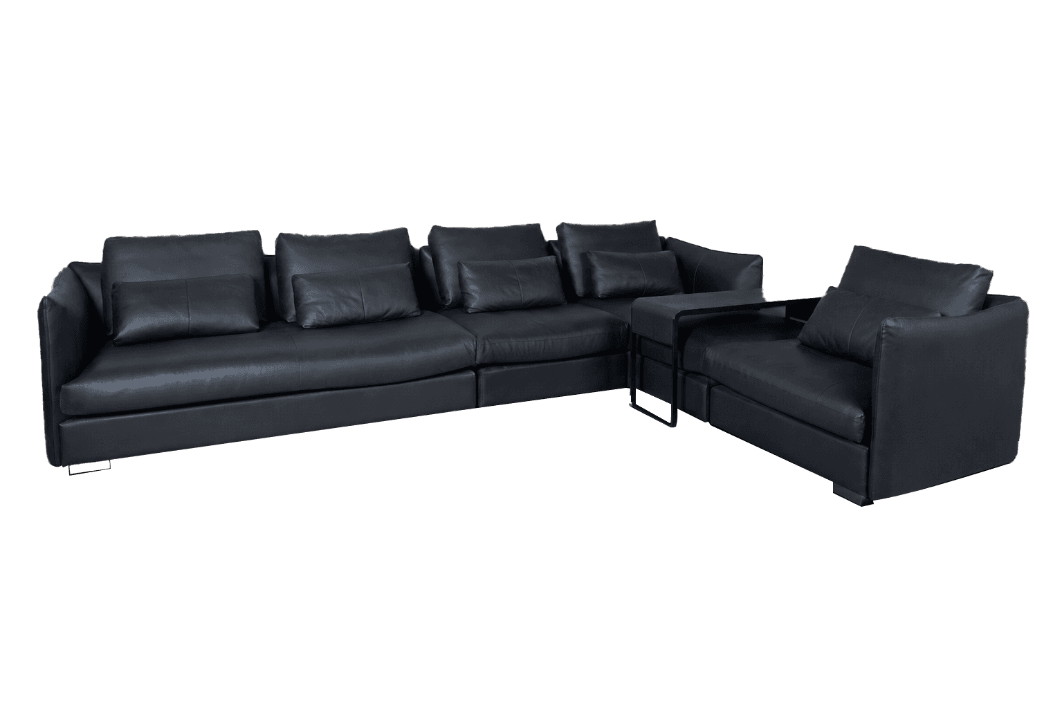 Black Leather L-Shape Sectional — view 1.