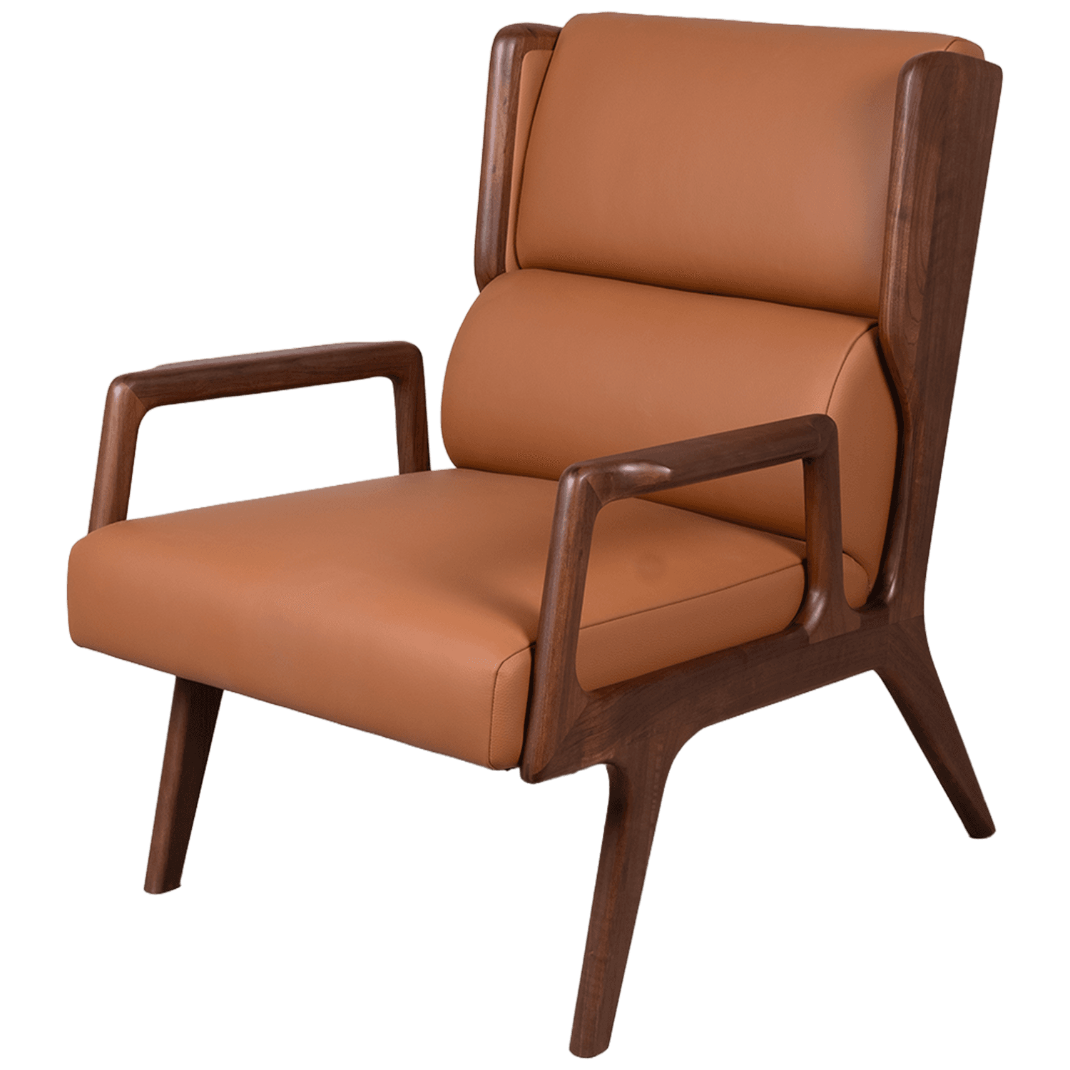 Wood-Frame Leather Accent Chair — Lounge chair.
