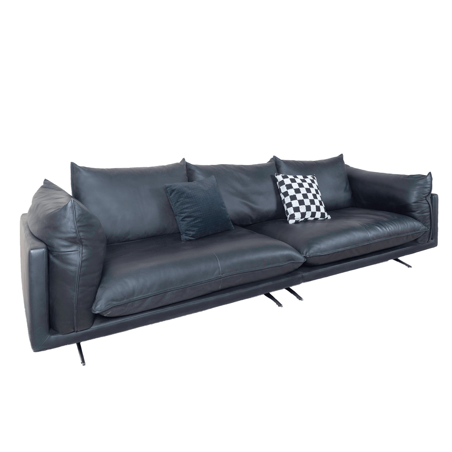 Black Leather 3-Seater Sofa — Sofa.